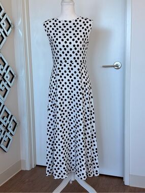 Sleeveless White Maxi Dress with Black Polka Dots